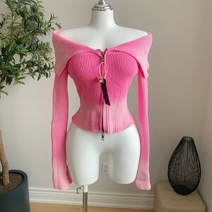 Jaded London Pink Ombre Off Shoulder Zip Ribbed Knit Sweater M NWT